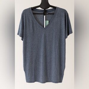 Wiholl Dolman V-Neck Tee NWT Heather Blue Ruched Sides Relaxed XL